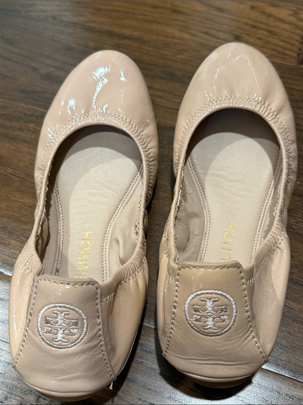 Tory Burch Blush Patent Leather Logo Ballet Flats